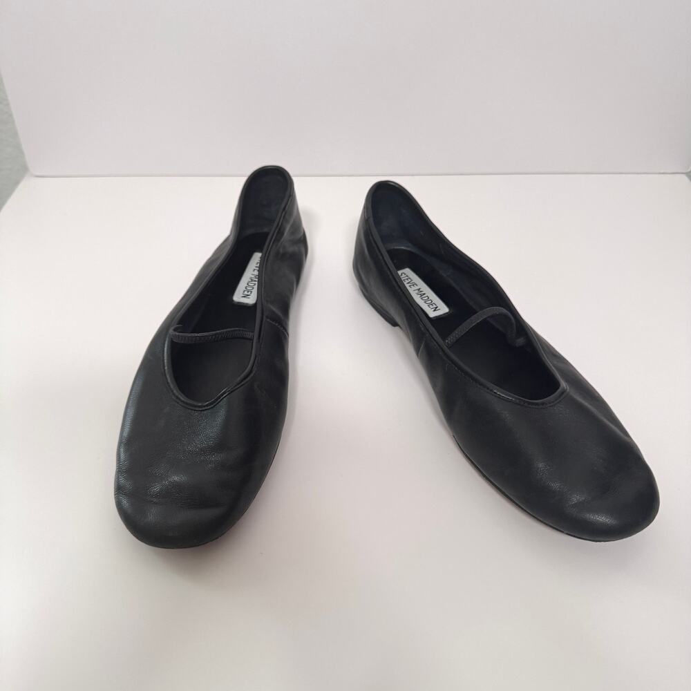 Steve Madden Womens Codell Ballet Flat Shoe Size 9 Leather Slip On minimal Black